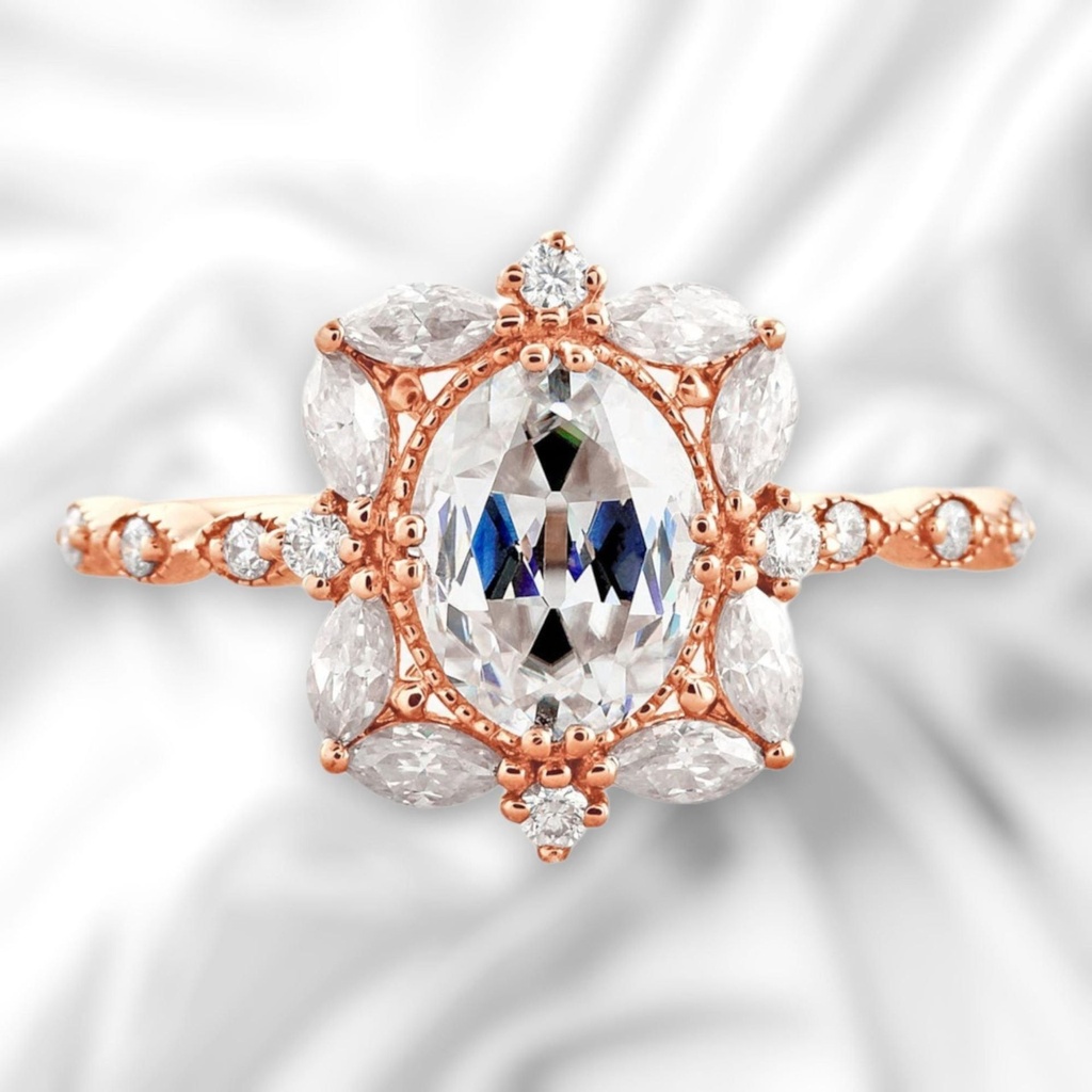 Oval Cut Diamond Halo With Accents Engagement Ring for Women