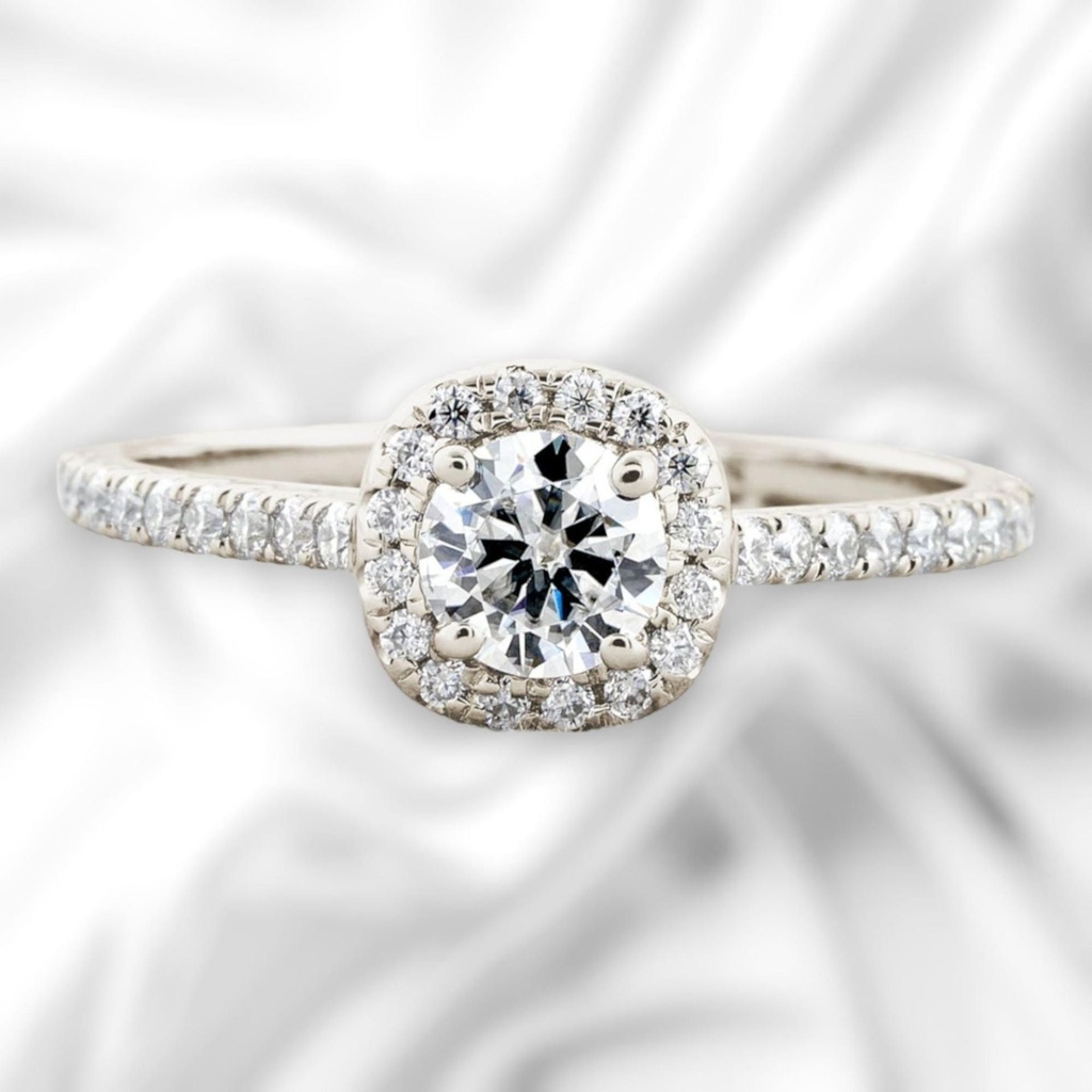 Round Cut Diamond Hidden Halo With Accents Engagement Ring For Women