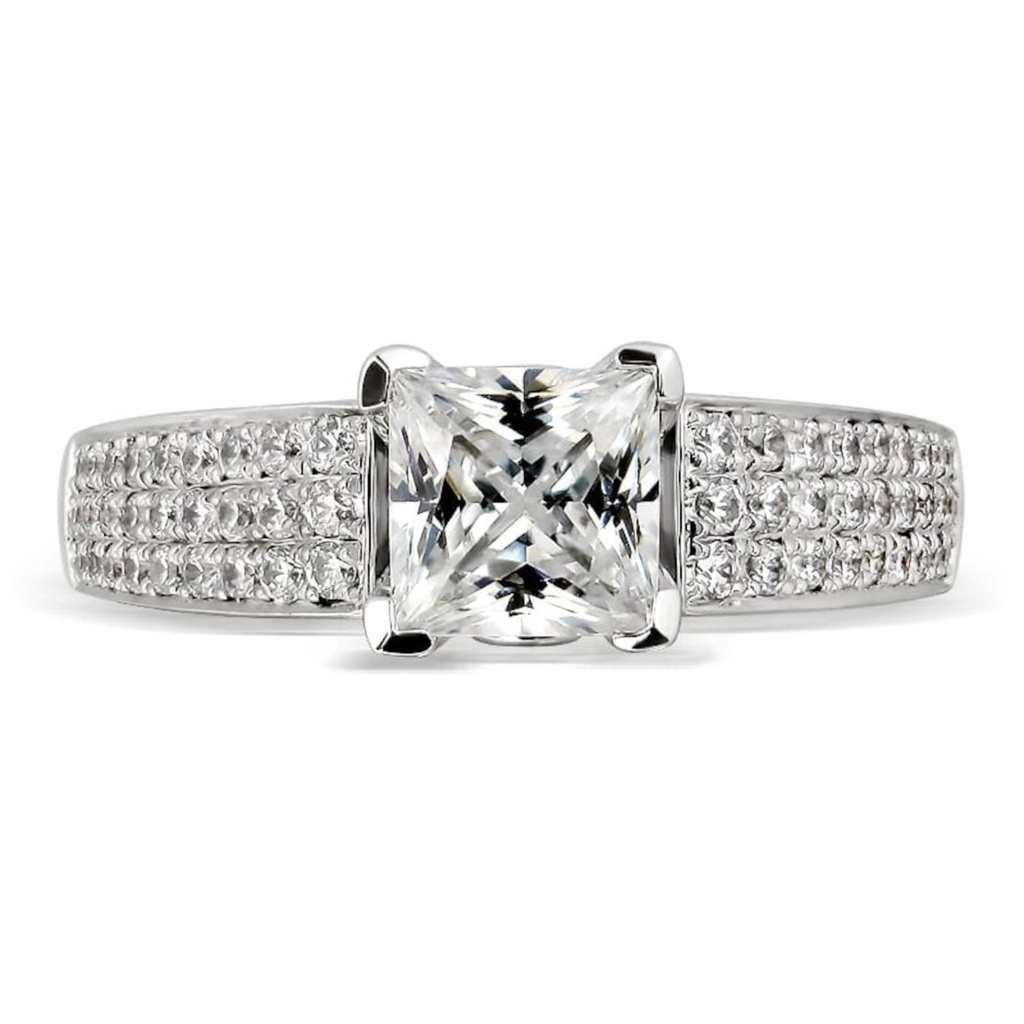 Princess Cut Diamond 3 Row Solitaire With Accents Engagement Ring for Women