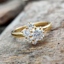 Round Cut Moissanite Engagement Ring, 14K Yellow Gold Anniversary Ring, Round Anniversary Cluster Ring For Her, Bridal Promise Ring