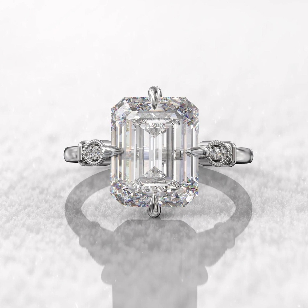  Emerald Cut Moissanite Engagement Ring 14K White Gold Anniversary Ring Wedding Ring Solitaire Ring Promise Ring For Woman Gift For Her