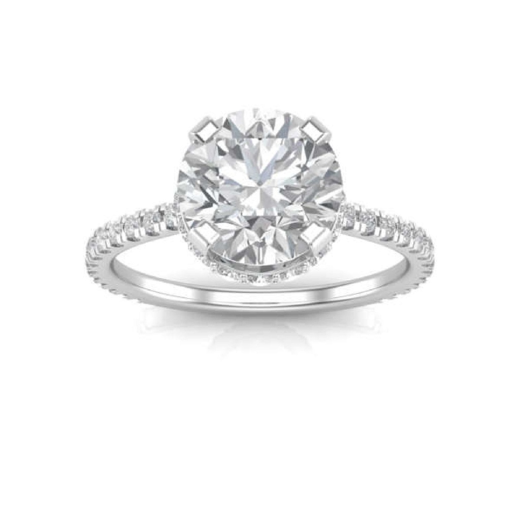 Hidden Halo Round Cut White Moissanite In 925 Sterling Silver Ring For Women's Engagement