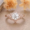 Round Cut Diamond Unique Style Floral Engagement Ring for Women