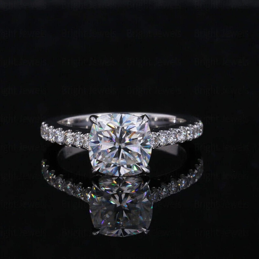 Cushion Cut Diamond Solitaire With Accents Engagement Ring for Women