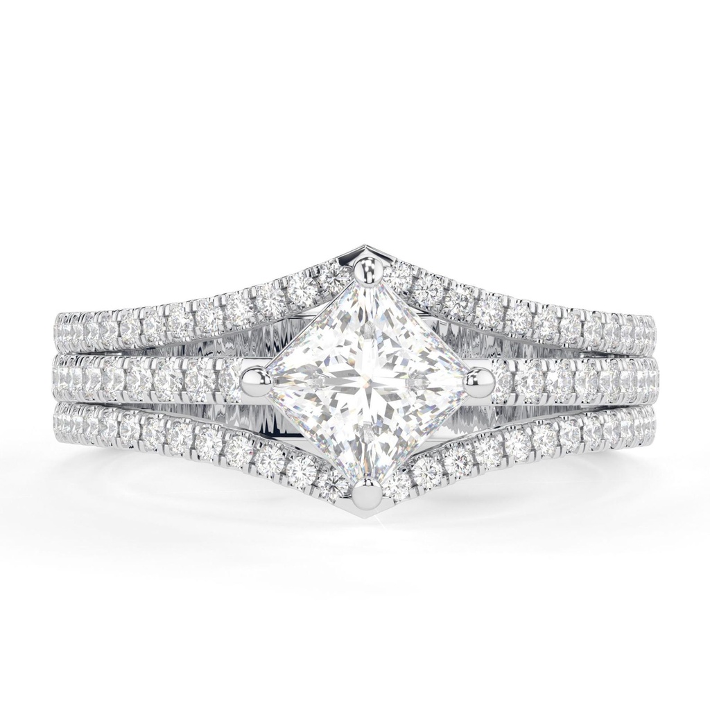 Princess Cut Lab Grown Diamond Engagement Ring / Split Shank Hidden Halo Ring / Unique Proposal Ring 