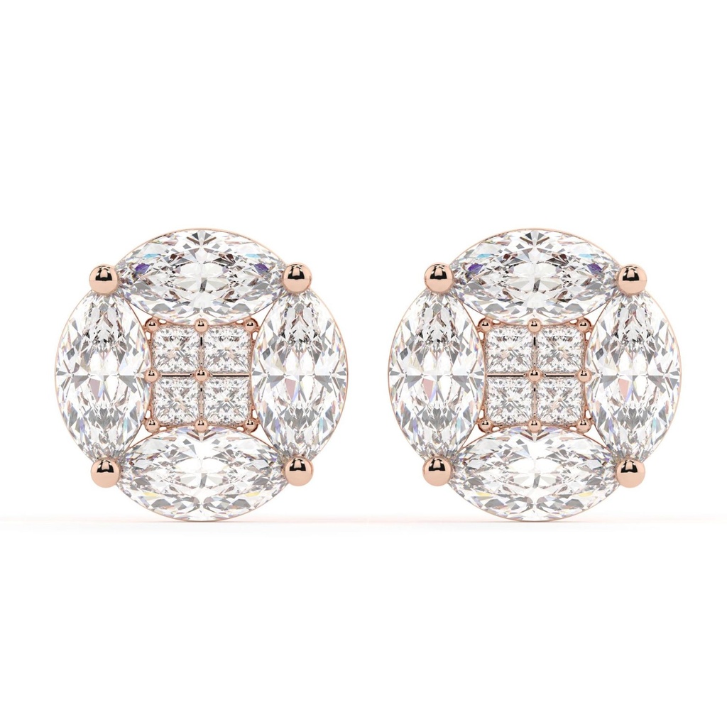 Marquise And Princess Cut Diamond Stud Heavy Earrings For Women