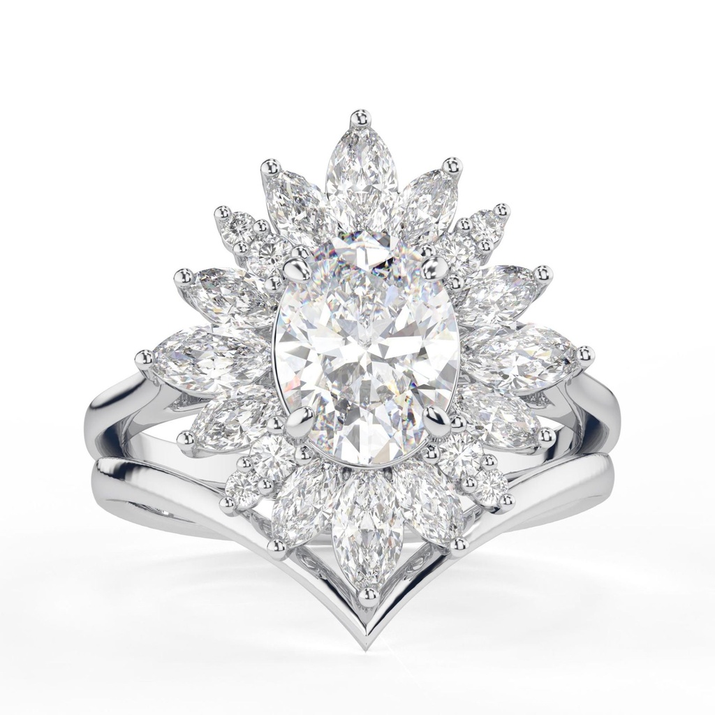  Oval Cut Lab Grown Diamond Engagement Ring Set, IGI Certified  Lab Created Diamond Ring, 14K Yellow Gold Wedding Ring, Halo Ring