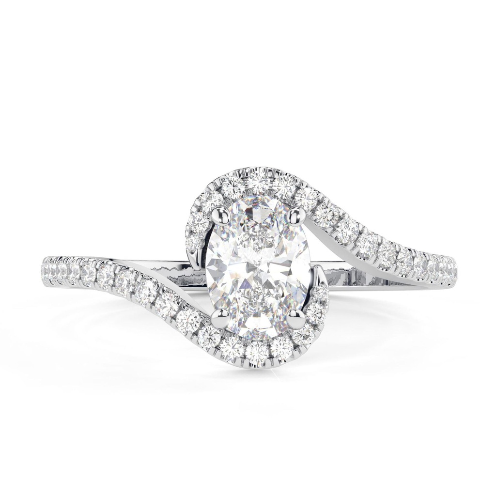 Unique Twisted Design Halo Look Diamond Engagement Ring,  Oval Cut Diamond, 14K White Gold, Natural Diamond Engagement Ring