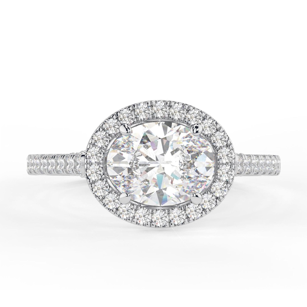  1.50CTEast West Oval Cut Lab Grown Diamond Halo Engagement Ring, Made In 14k Solid Yellow Gold Vintage Solitaire With Accent Wedding Ring