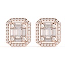 Baguette and Round Earrings with Halo Setting Earrings 14k Solid Gold Round &amp; Baguette  Halo Cluster Studs Dainty Minimal Earrings