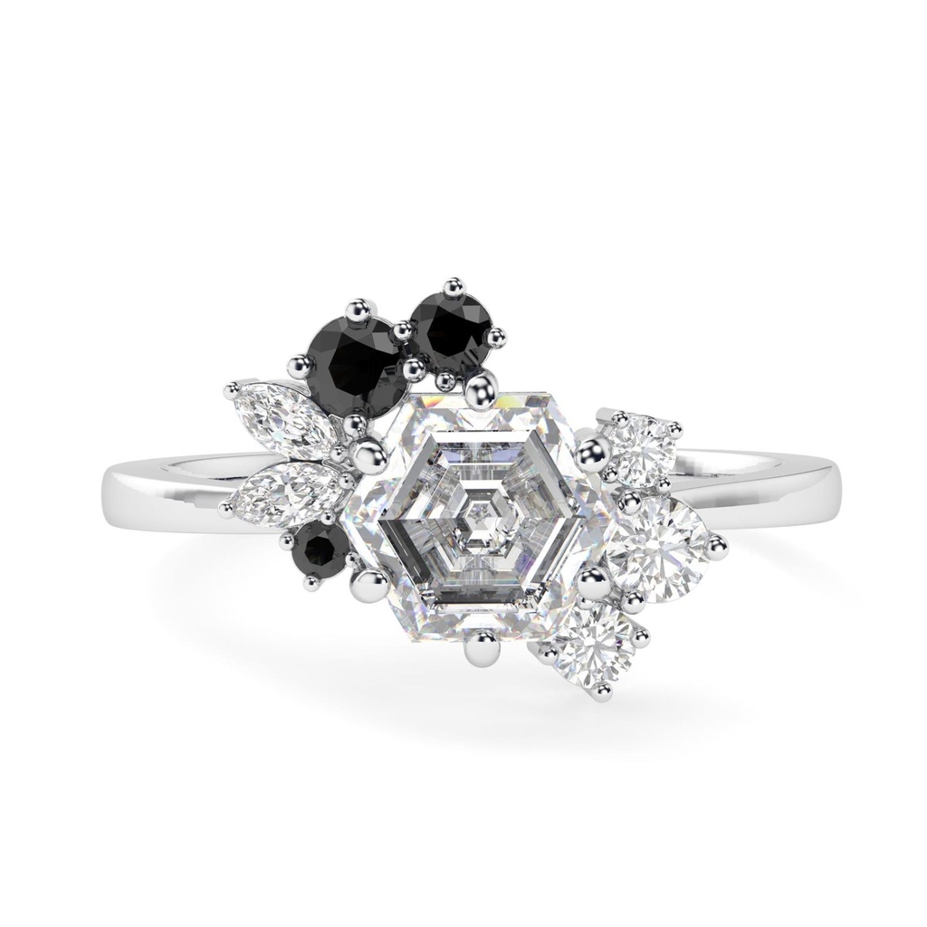 Hexagon Cut Diamond Unique Cluster Anniversary Ring for Women