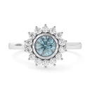 Blue Round Cut Diamond Halo Engagement Ring for Women