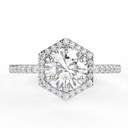 Round Cut Diamond Halo With Accents Hexagon Shape Engagement Ring for Women