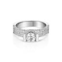 Floating Diamond Engagement Ring With Full Diamond Setting On a Wide Band, Lab Grown Diamond Engagement Ring In 14k White Gold, High Setting
