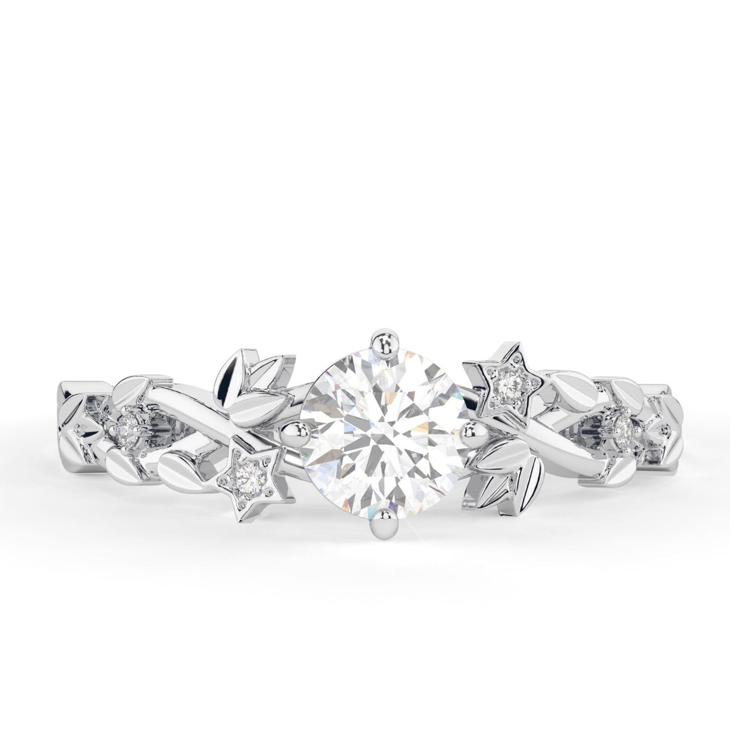 Round engagement ring Nature-inspired Rose gold diamond ring Vintage leaf art deco Lab grown diamond ring Wedding gift for her