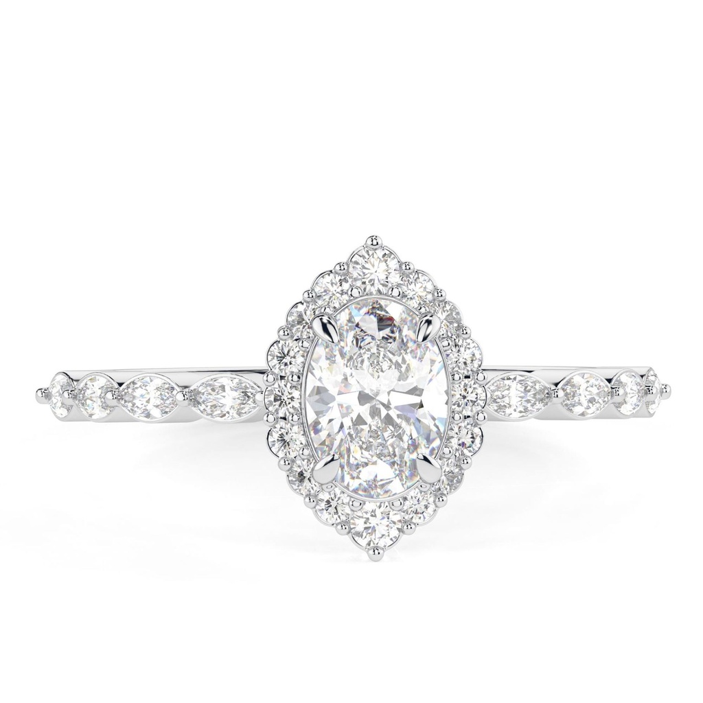 Oval Cut Diamond Halo With Accents Engagement Ring for Women