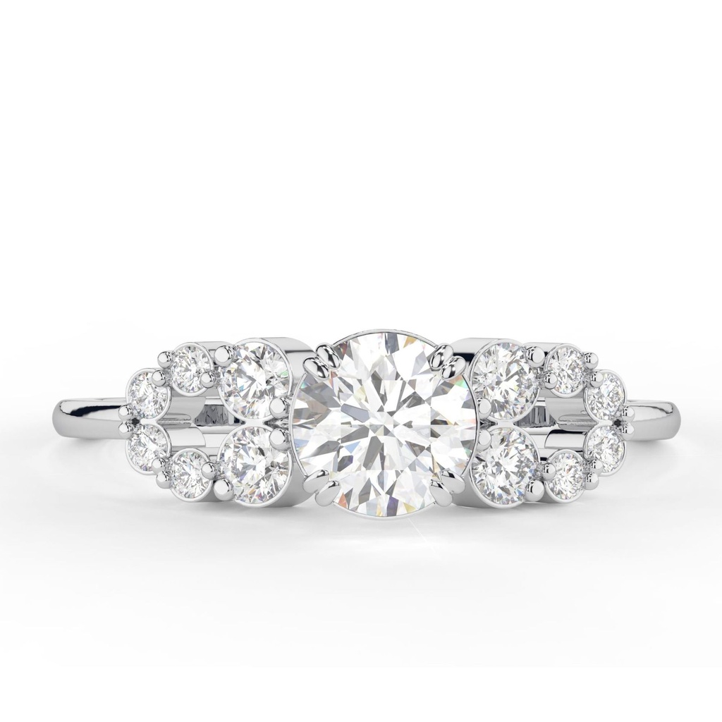  Round Cut Lab Grown Diamond with Side Stones Setting Engagement Ring in 14k Yellow Gold