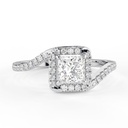 Princess Cut Diamond Bypass Shark Halo Engagement Ring for Women