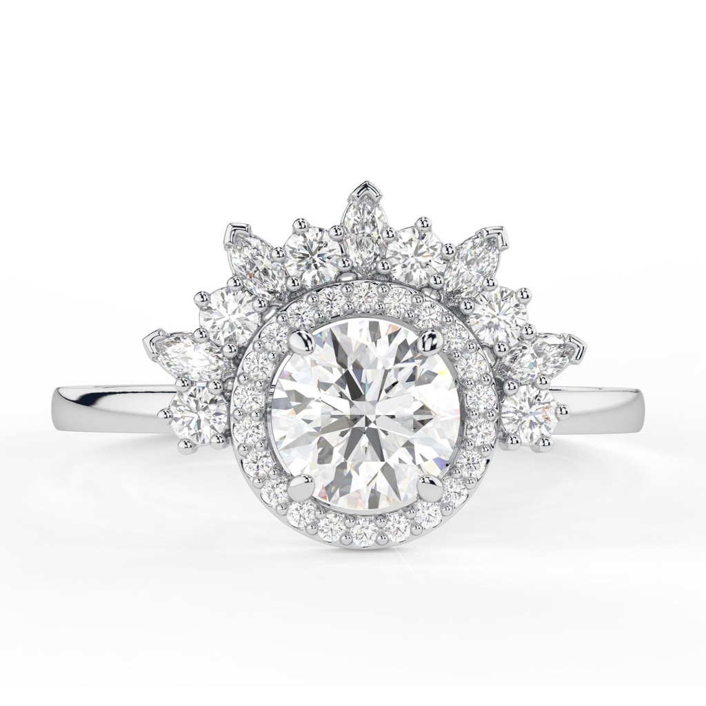 Round Cut Diamond Halo Unique Style Anniversary Ring for Women