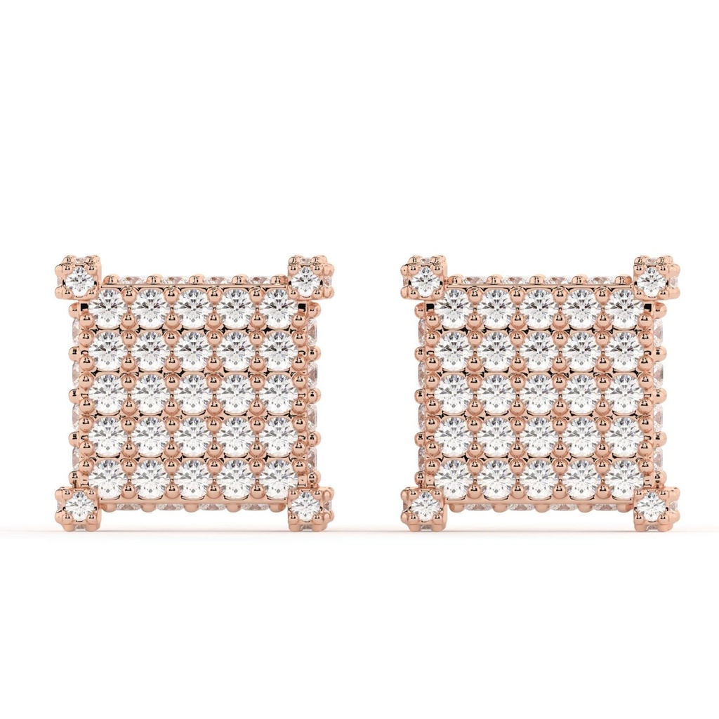  square 10k gold stud earrings screw back men iced out hip hop style