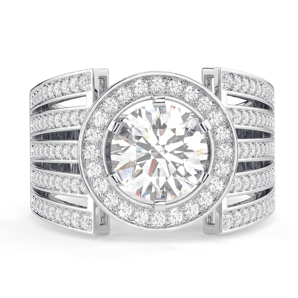 Round Cut Diamond Halo Unique Style Heavy Engagement Ring for Women