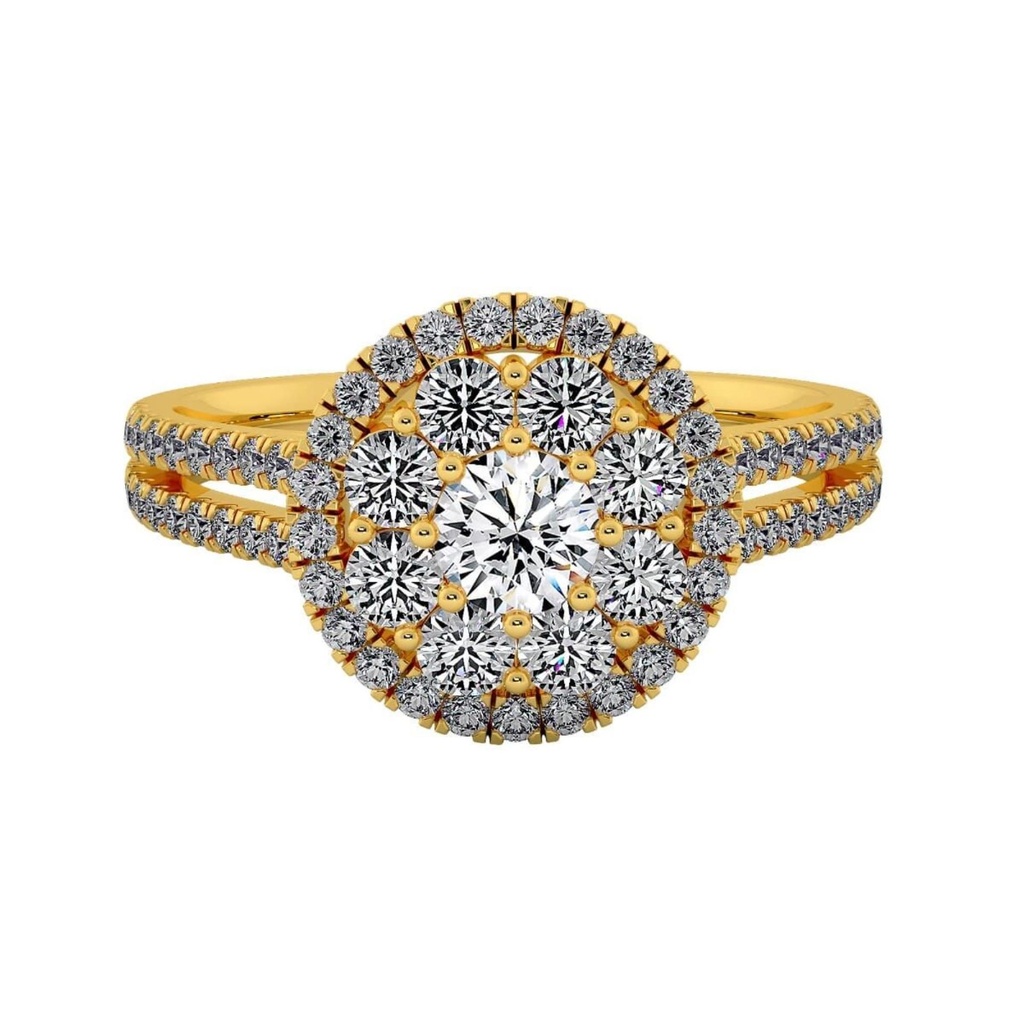 Round Cut Diamond Double Halo With 2 Row Accents Engagement Ring for Women