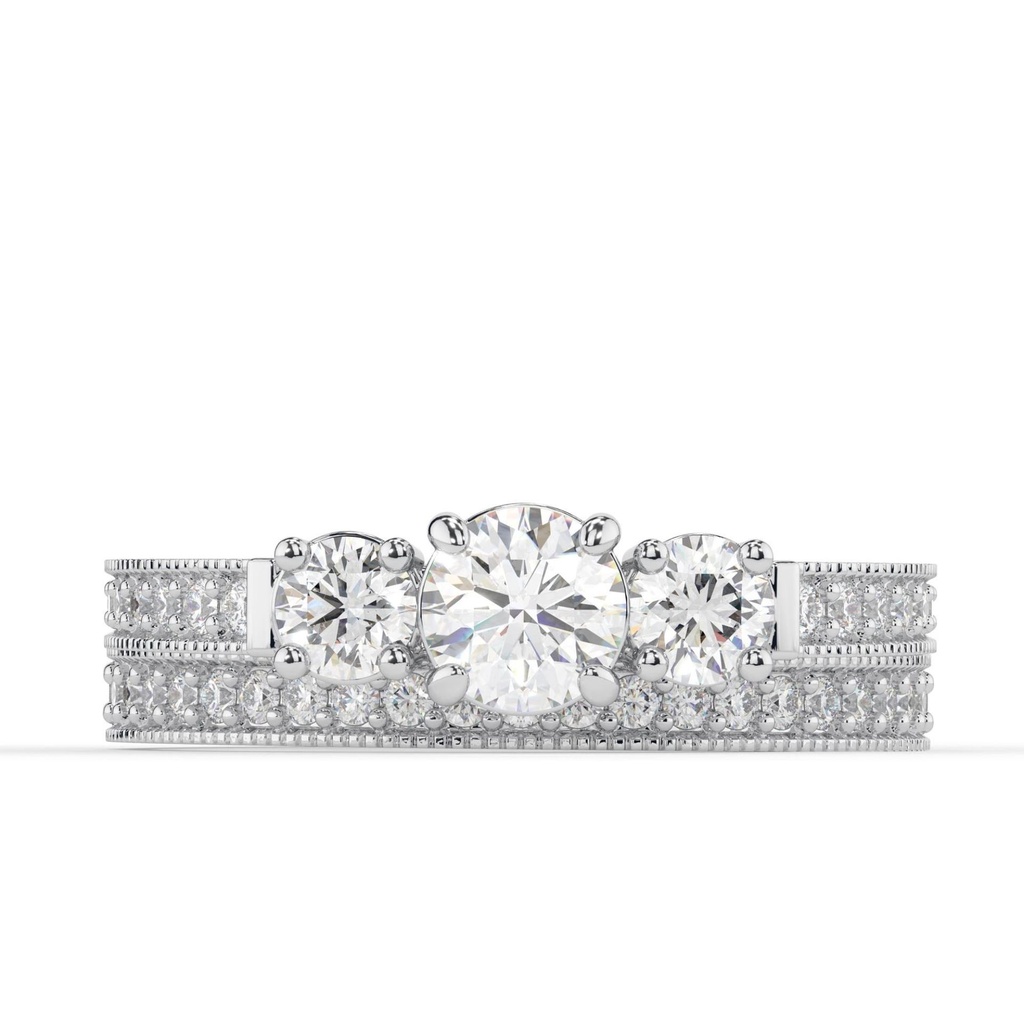 Round Cut Diamond 3 Stone With Accents Bridal Set Ring for Women