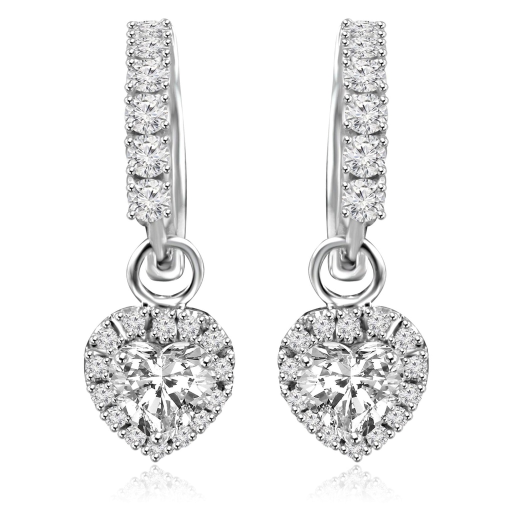 Heart Cut Diamond Halo Drop Dangle Hoop Earrings For Women