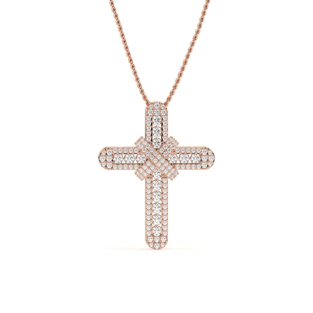 Round Cut Diamond Cross Heavy Pendant For Women