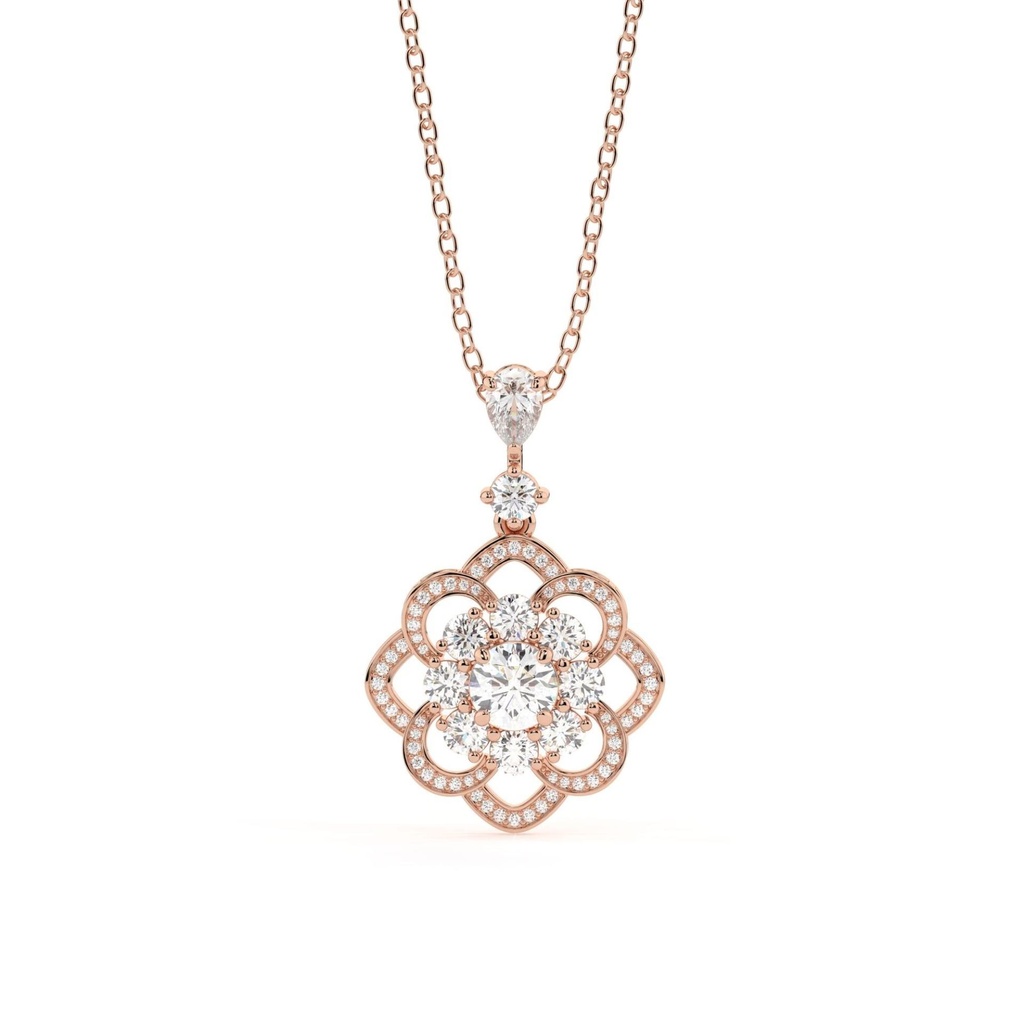 Round Cut Diamond Unique Floral Style Pendant For Women