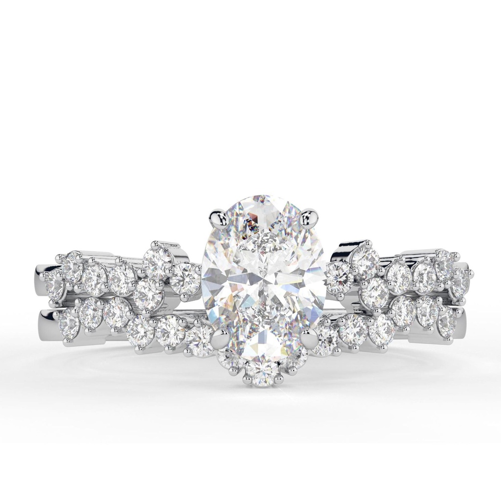 1.50CT Oval Cut Diamond Heavy Solitaire With Accents Bridal Set Ring for Women