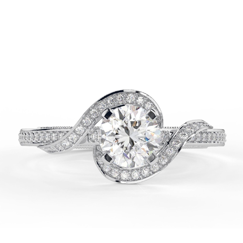  Round Cut Diamond Twisted Hidden Halo Engagement Ring for Women