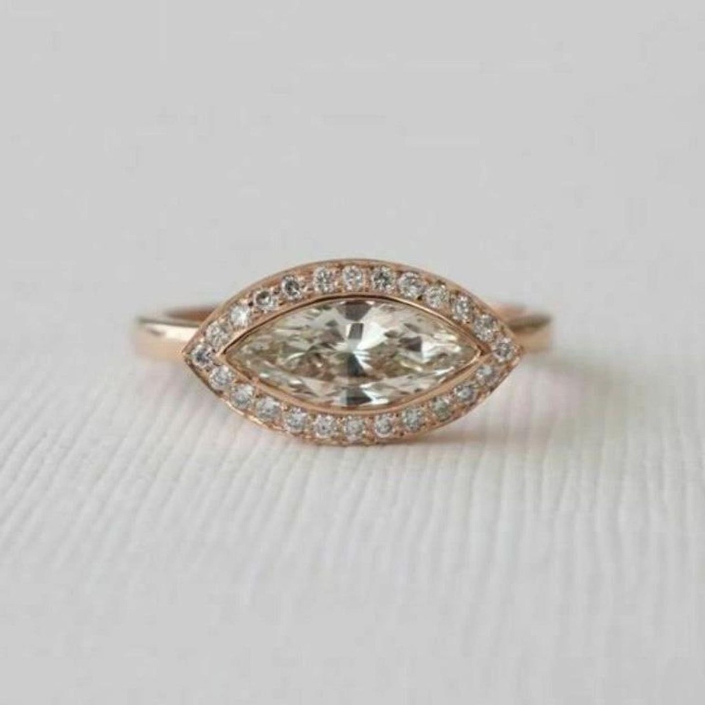 Marquise Cut Diamond Halo Engagement Ring for Women