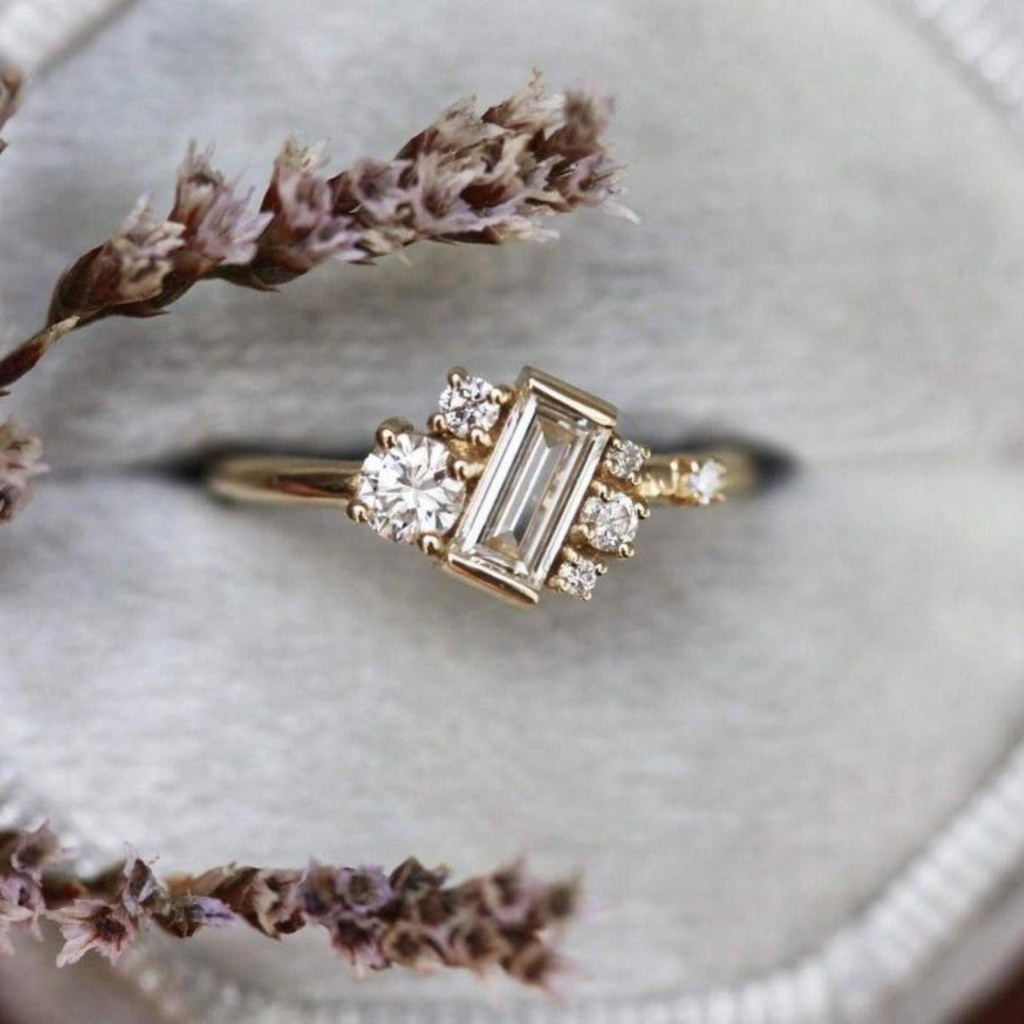 Baguette And Round Cut Diamond Unique Style Anniversary Ring for Women