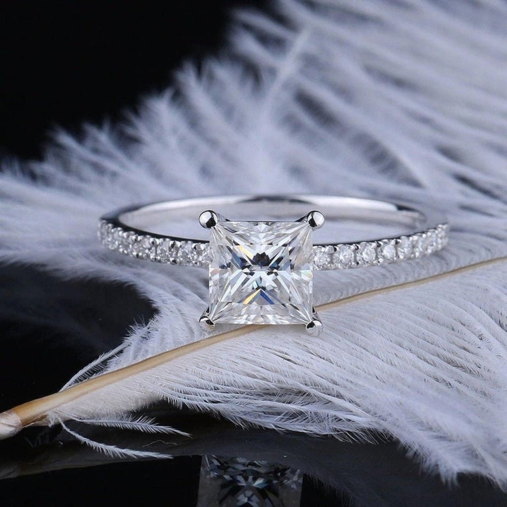 Princess cut Diamond Solitaire With Accents Engagement Ring for Women