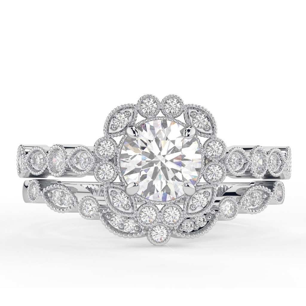 Wedding Bridal Set, Cyan Blue Jubilee Cut Ring, Ring with Matching Band, Handcrafted Ring, 