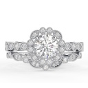 Wedding Bridal Set, Cyan Blue Jubilee Cut Ring, Ring with Matching Band, Handcrafted Ring, 