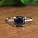 Black Round Diamond Solitaire With Accents Engagement Ring for Women