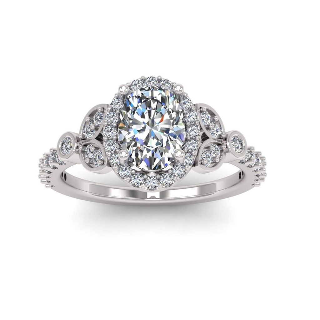  Oval Cut Diamond Vintage Style Halo With Accents Engagement Ring for Women