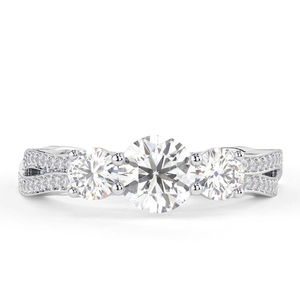 Three Stone Engagement Ring, Round Cut Twisted Wedding Ring for Women