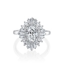 Oval & Baguette Halo Diamond Engagement Rings, Sterling Silver Diamond Wedding Rings For Bridal, 10K/14K Gold Anniversary 