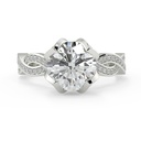 Round Cut Moissanite Engagement Ring, Halo Ring, 14k Solid White Gold Half Eternity Wedding Ring, Promise Anniversary Ring For Her