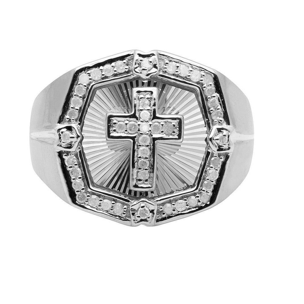 Round Cut Diamond Unique Heavy Cross Engagement Ring for Men