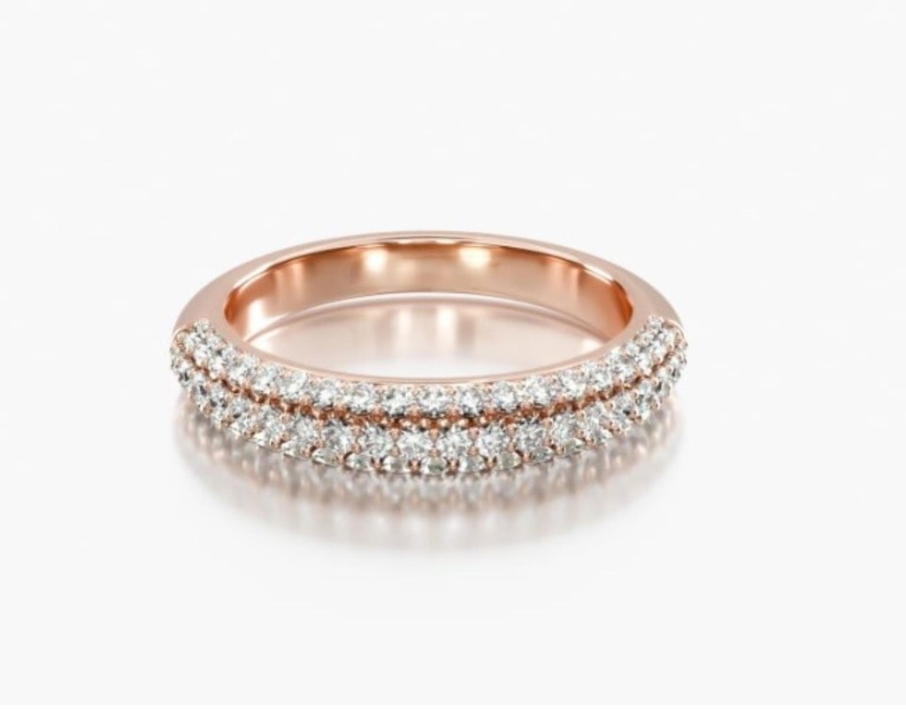 Round Cut Diamond 3 Row Half Eternity Wedding Band for Women