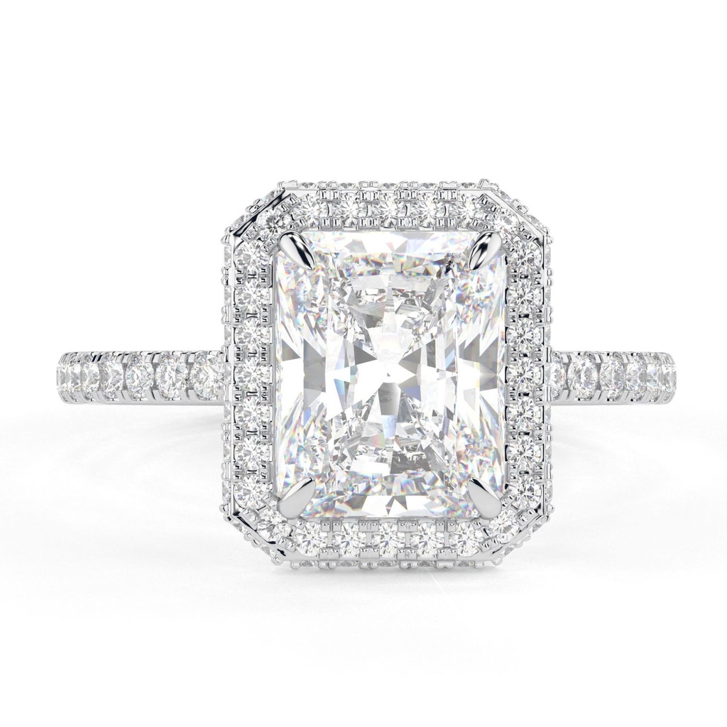 1.00 CT Radiant Cut Diamond Hidden Halo With Accents Engagement Ring For Women