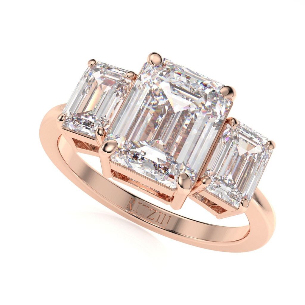 Emerald Cut Three Stone Diamond Engagement Ring for Women 