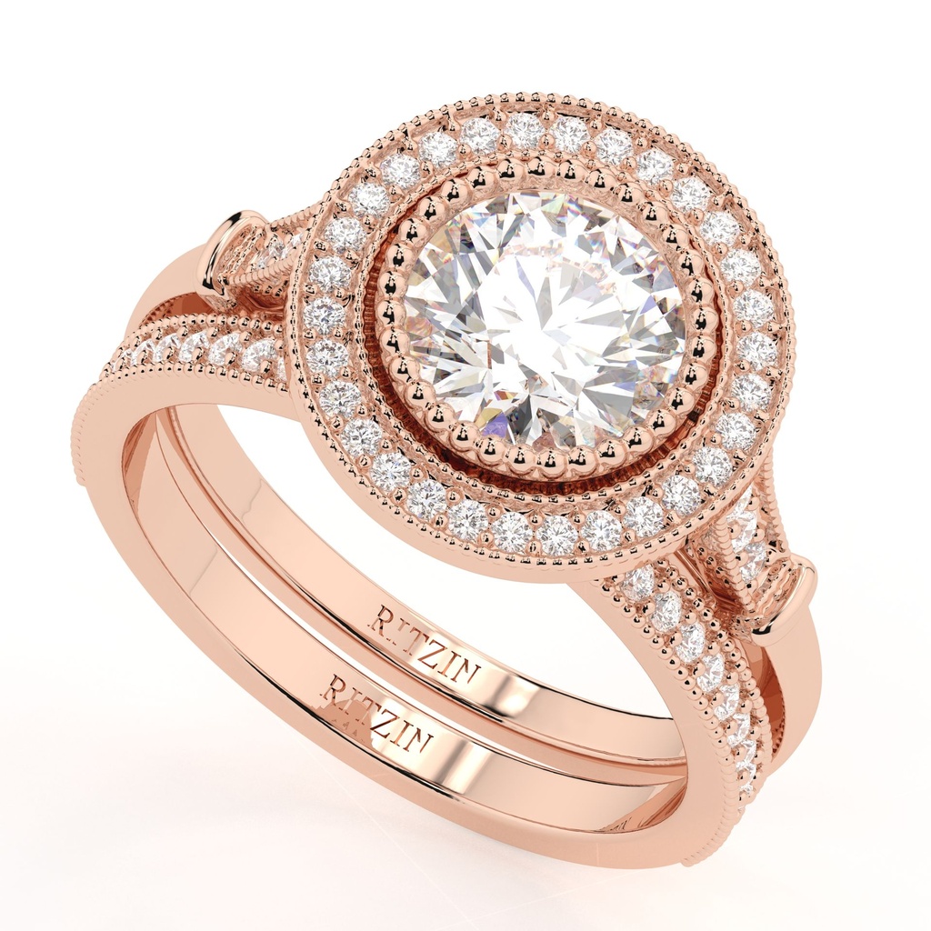 Round Cut Diamond Halo Style Bridal Set Wedding Ring For Women 