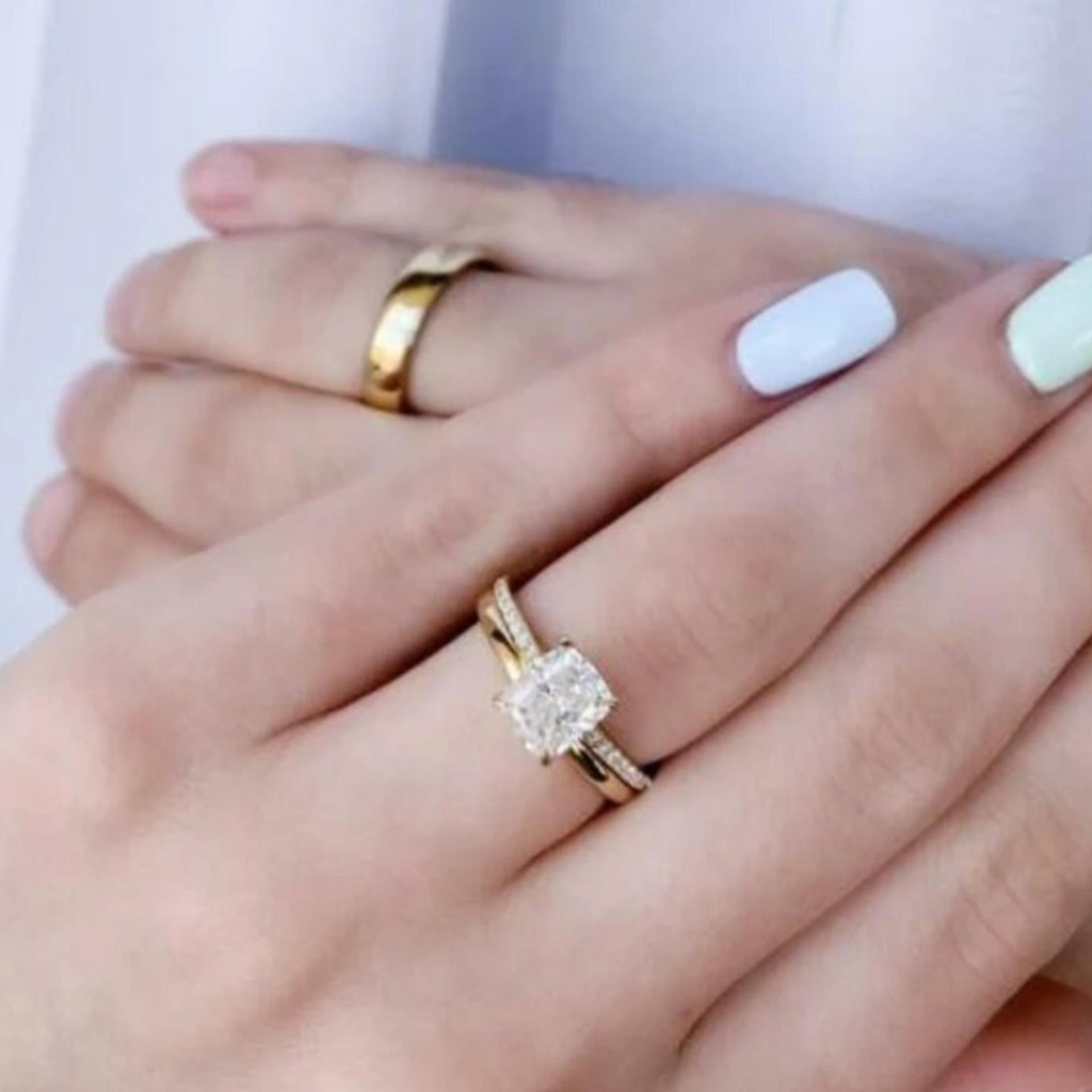  Cushion moissanite engagement ring, wedding ring set,  Anniversary Gift, Moissanite Bridal Ring Set For Women's Gift