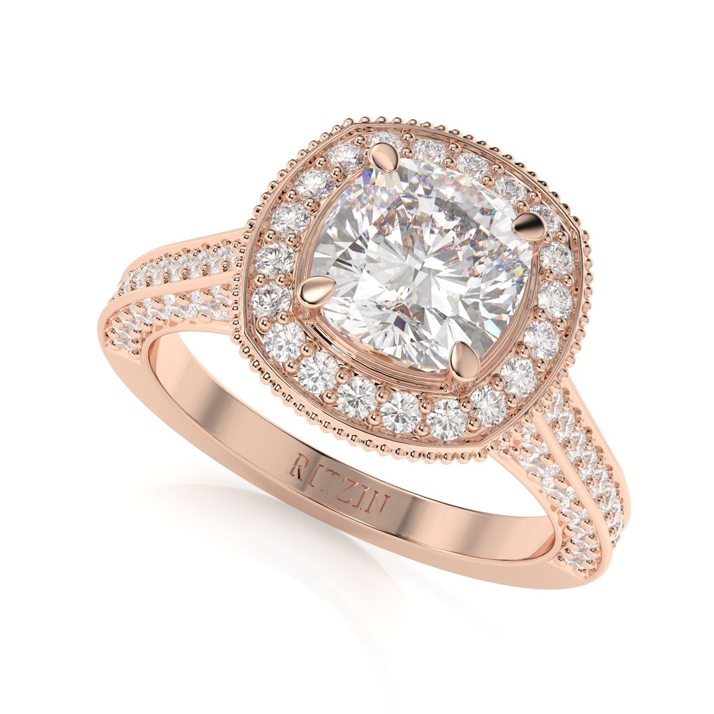 Cushion Cut Diamond Halo With Accents Engagement Ring for Women