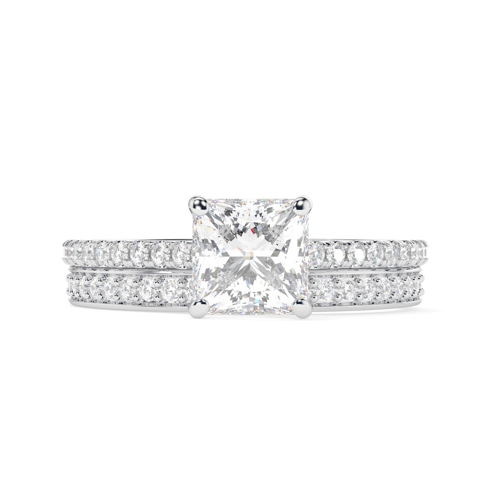Princess Cut Diamond Hidden Halo With Accents Bridal Set Wedding Ring for Women
